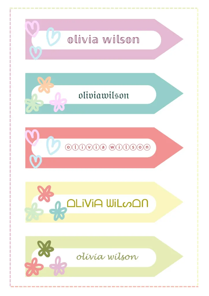 Aesthetic font styles showing beautiful decorated name designs with hearts and flowers